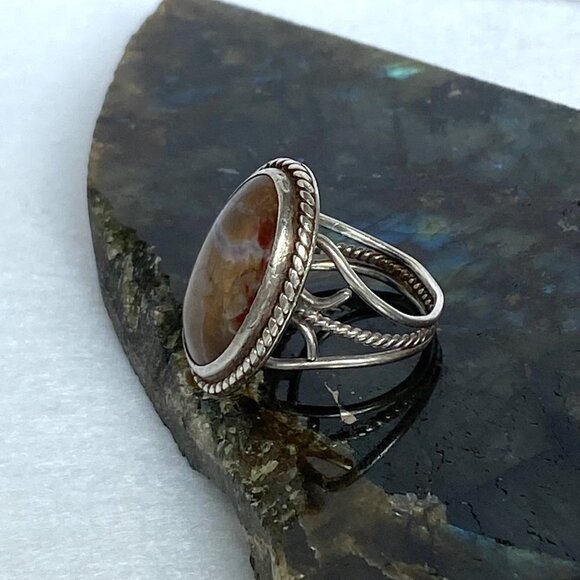 VTG Sterling Silver 925 Signed ED Oval Polychrome Jasper Split Shank Ring Sz 8 - Picture 16 of 16